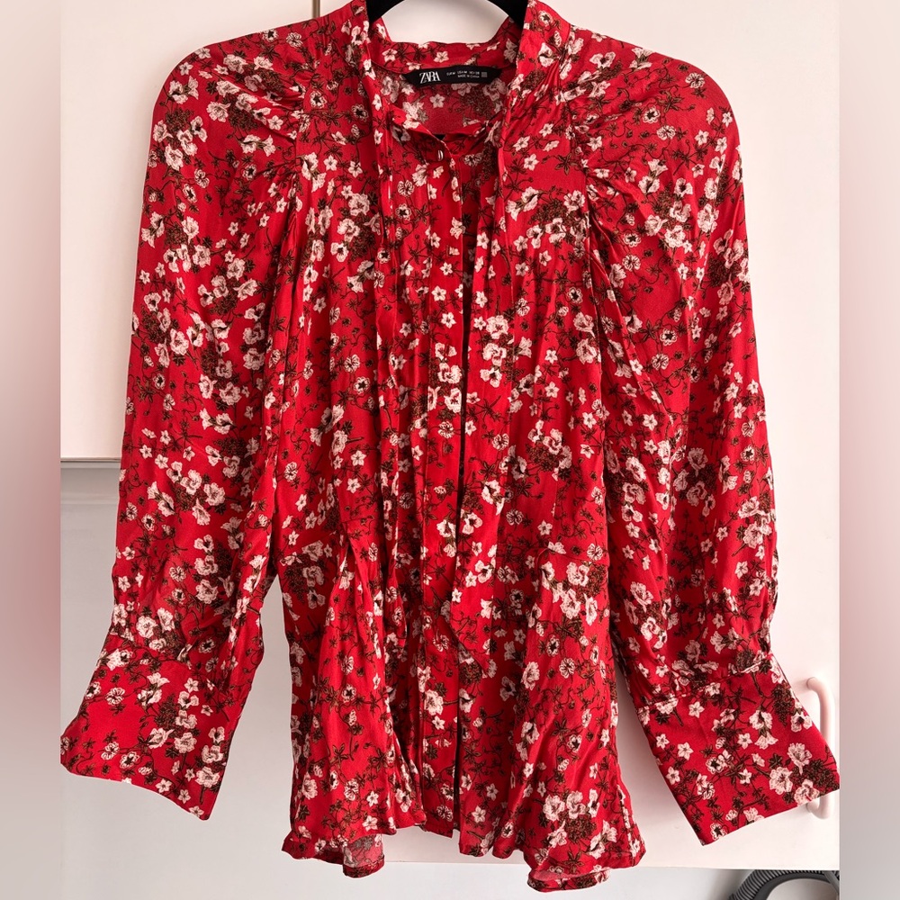 Zara Floral Red Blouse